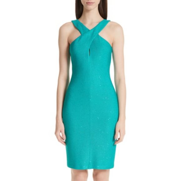 ST. JOHN Blake Sequin Knit Dress Lagoon NWT 16 - Picture 2 of 7